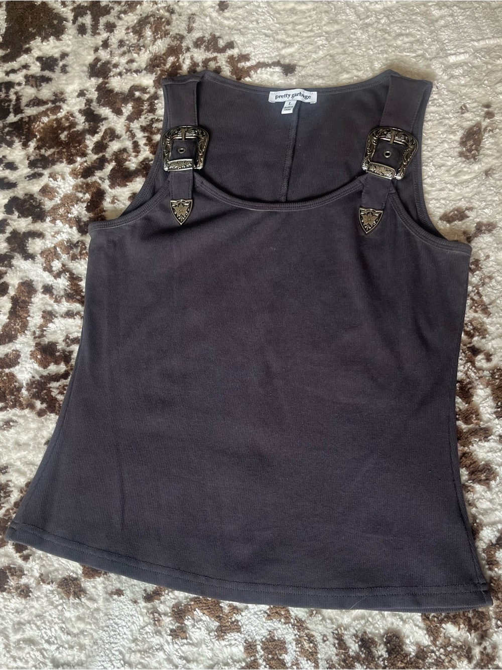 Grey Tank Top with Western Style Buckles